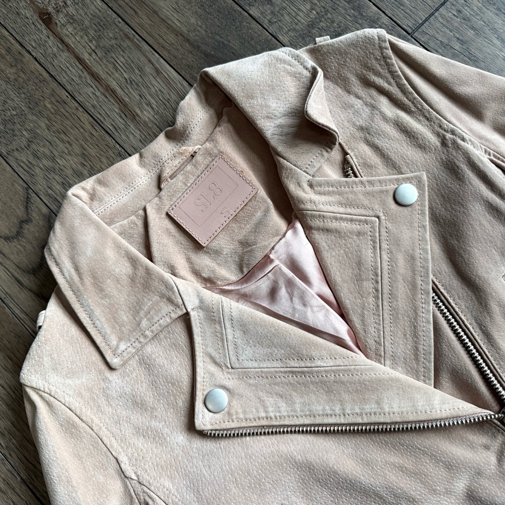 SL8 by Blank NYC Women's Beige Genuine Suede Leather Moto Jacket - Picture 3 of 5